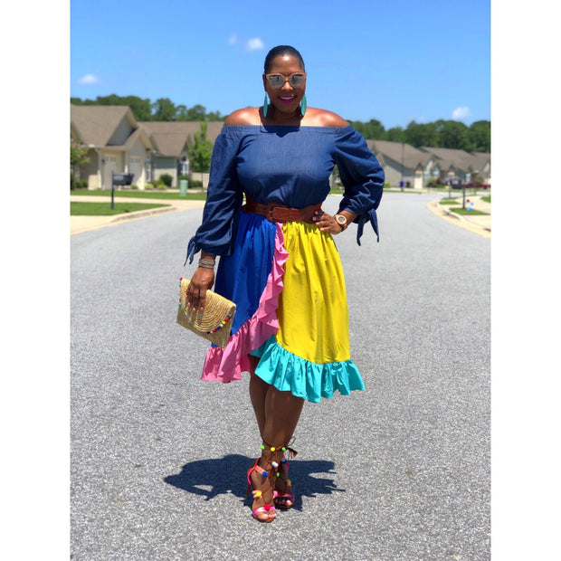 Front View of Rebellious Rose Boutique Color Block Skirt- Shop Rebelliously